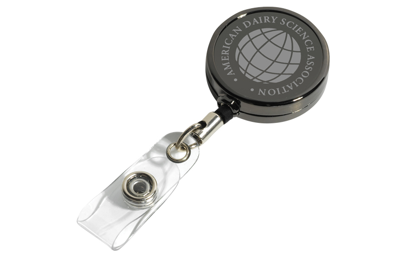Cord Gunmetal Colored Solid Metal Retractable Badge Reel and Badge Holder with Laser Imprint